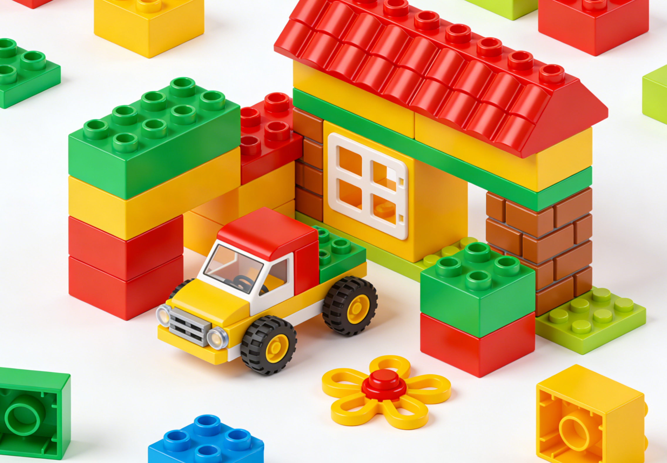 Adult hands carefully assembling a complex brick model kit, focusing intently on the instructions.