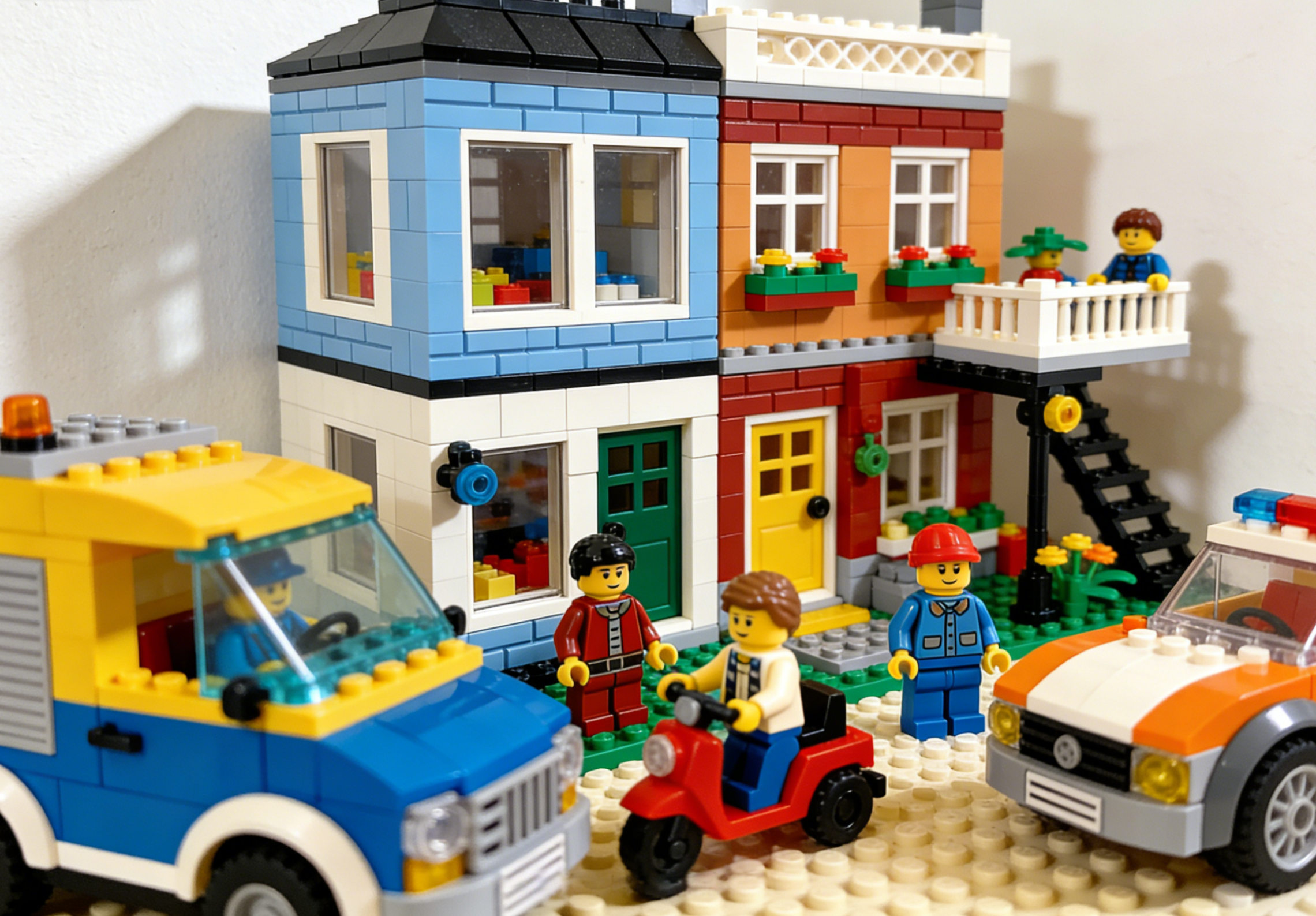 A diverse collection of brick building figures and sets on display