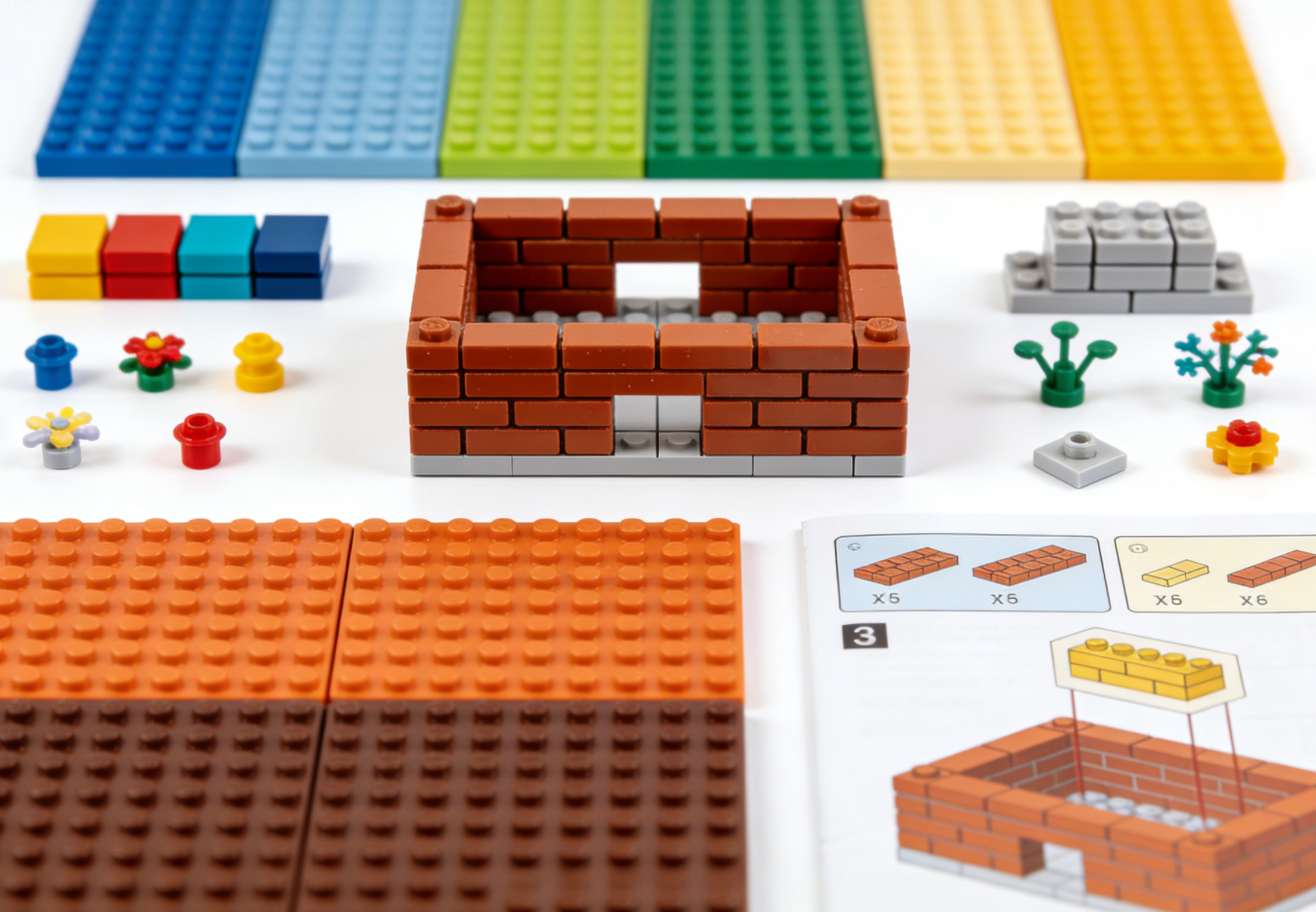 Detailed brick model house kit on a workbench