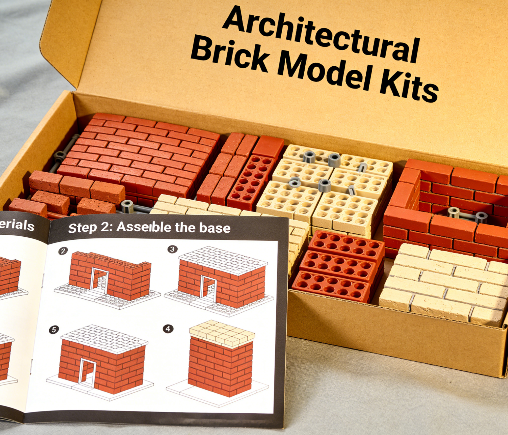 Close-up of a meticulously crafted miniature architectural brick model, showing intricate details and textures