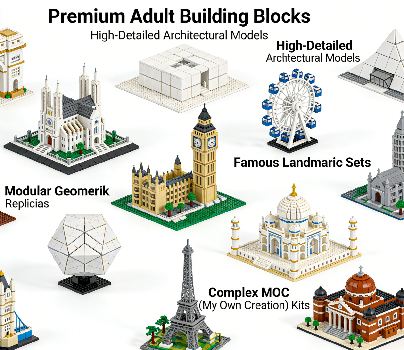 A detailed model of a classic car built from building blocks, showcasing the intricate design appealing to adult builders.
