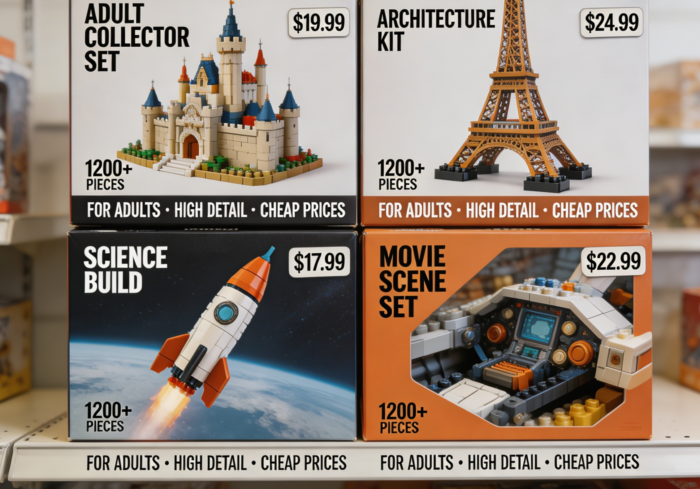 An adult meticulously assembling a detailed building block set, showcasing focus and enjoyment