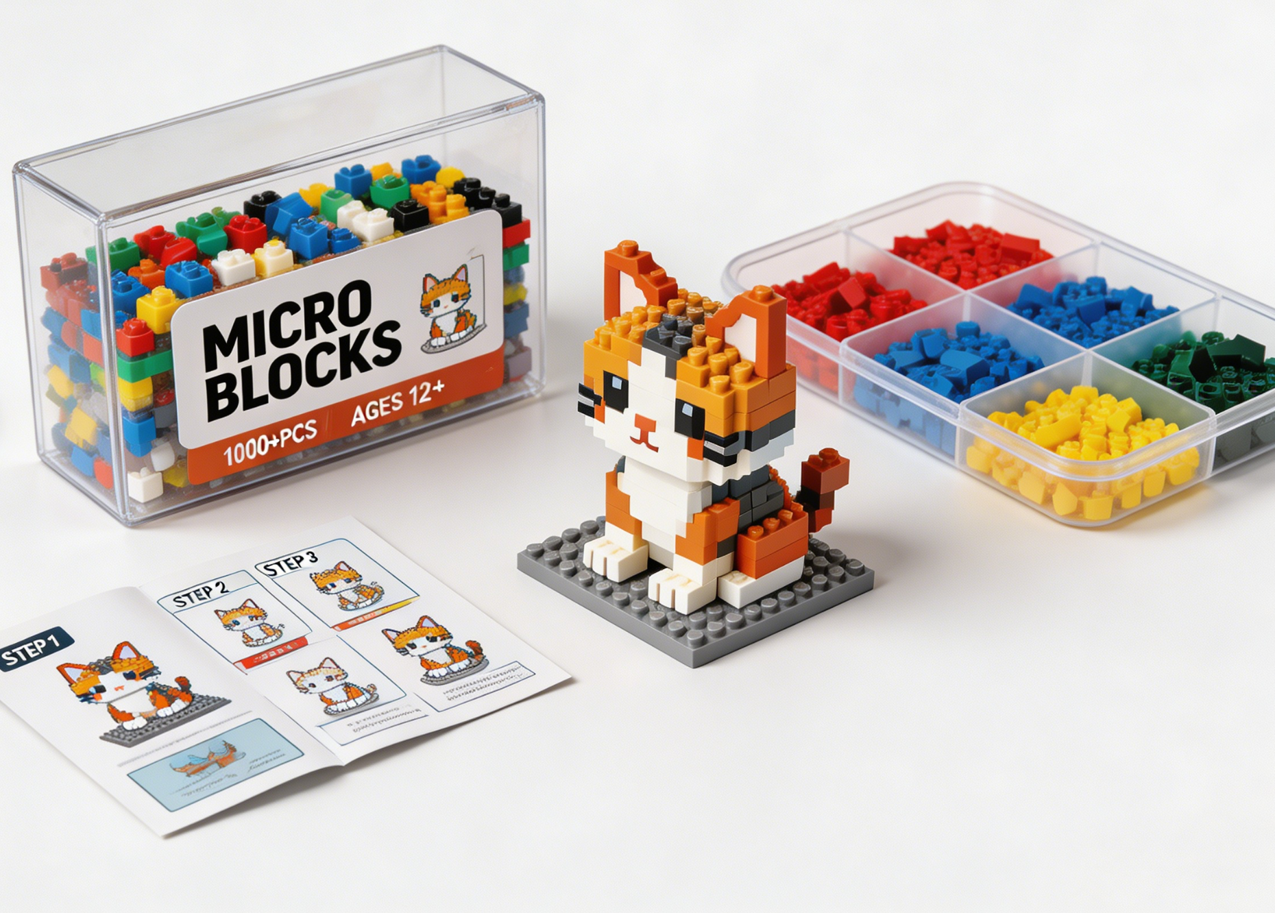 Close-up of intricate micro block building sets creating a detailed model