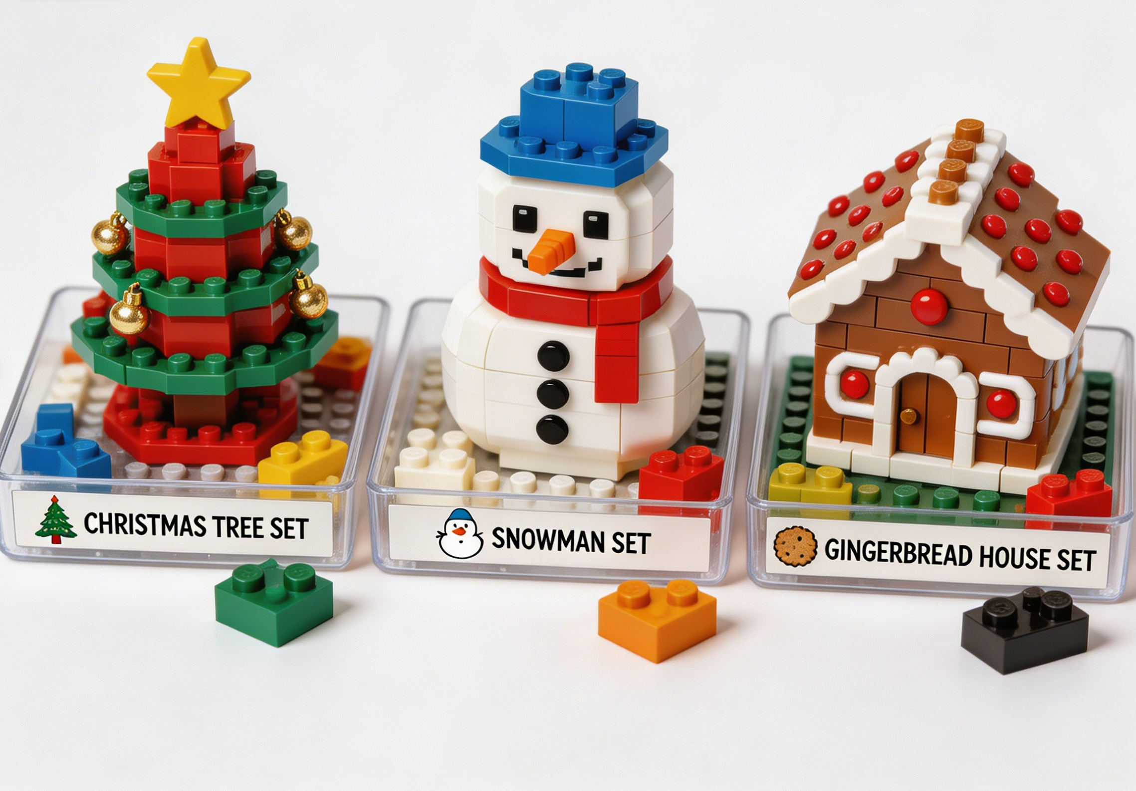 Festive Christmas building block sets display