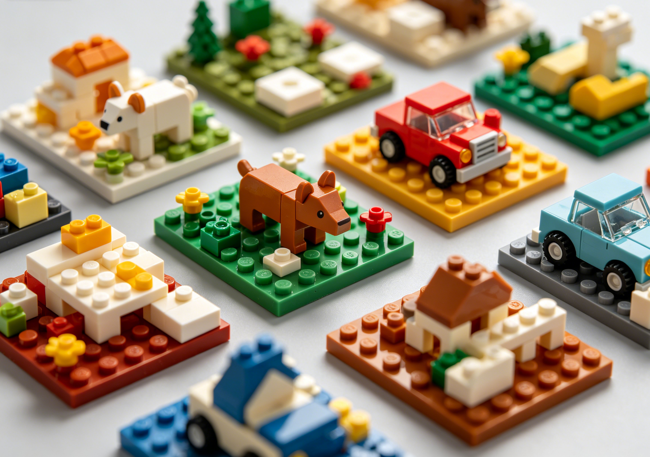 Close-up of intricate micro mini building blocks forming a miniature model