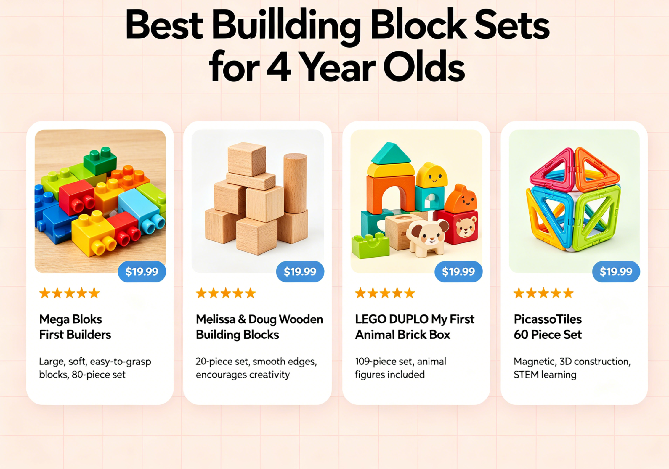 Happy child building with colorful blocks on a playmat, surrounded by various educational toys.