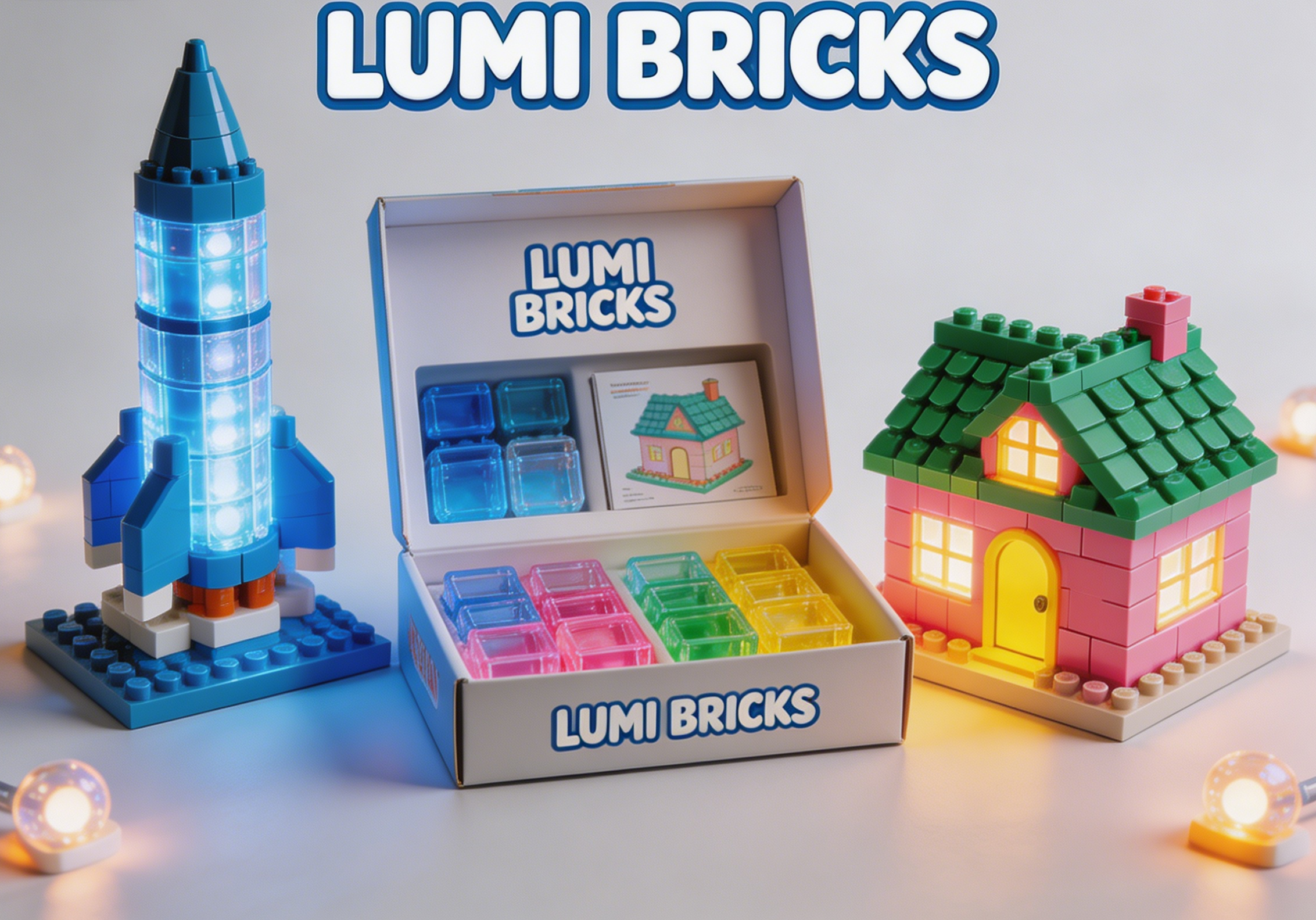 Lumi bricks building block sets illuminating a detailed model