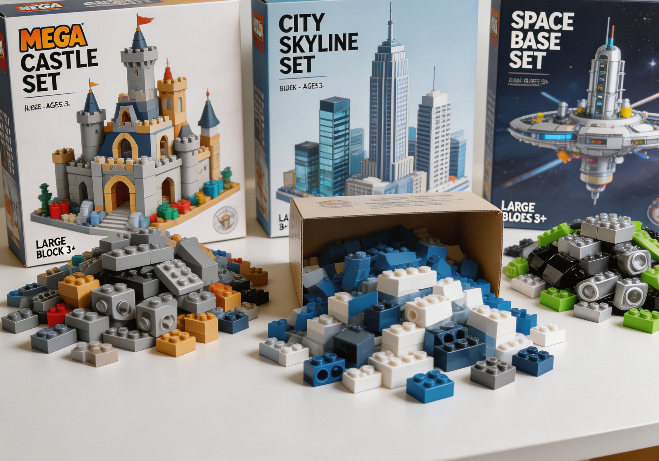 Intricate miniature city created with small building block sets, showcasing detailed architecture