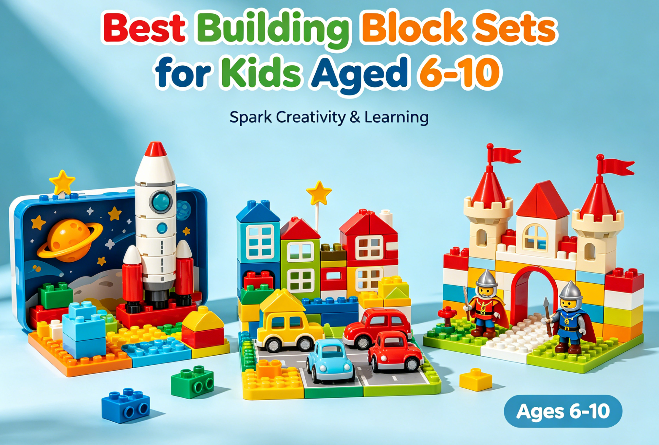 A diverse collection of colorful building block sets for children