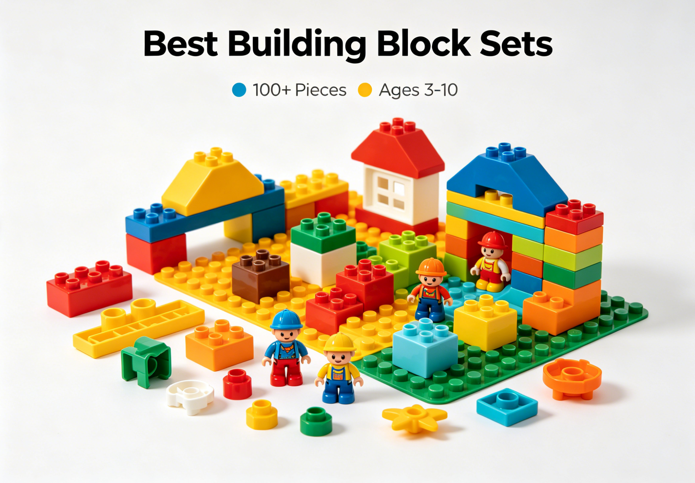 High-quality architectural building block set displayed on a wooden table