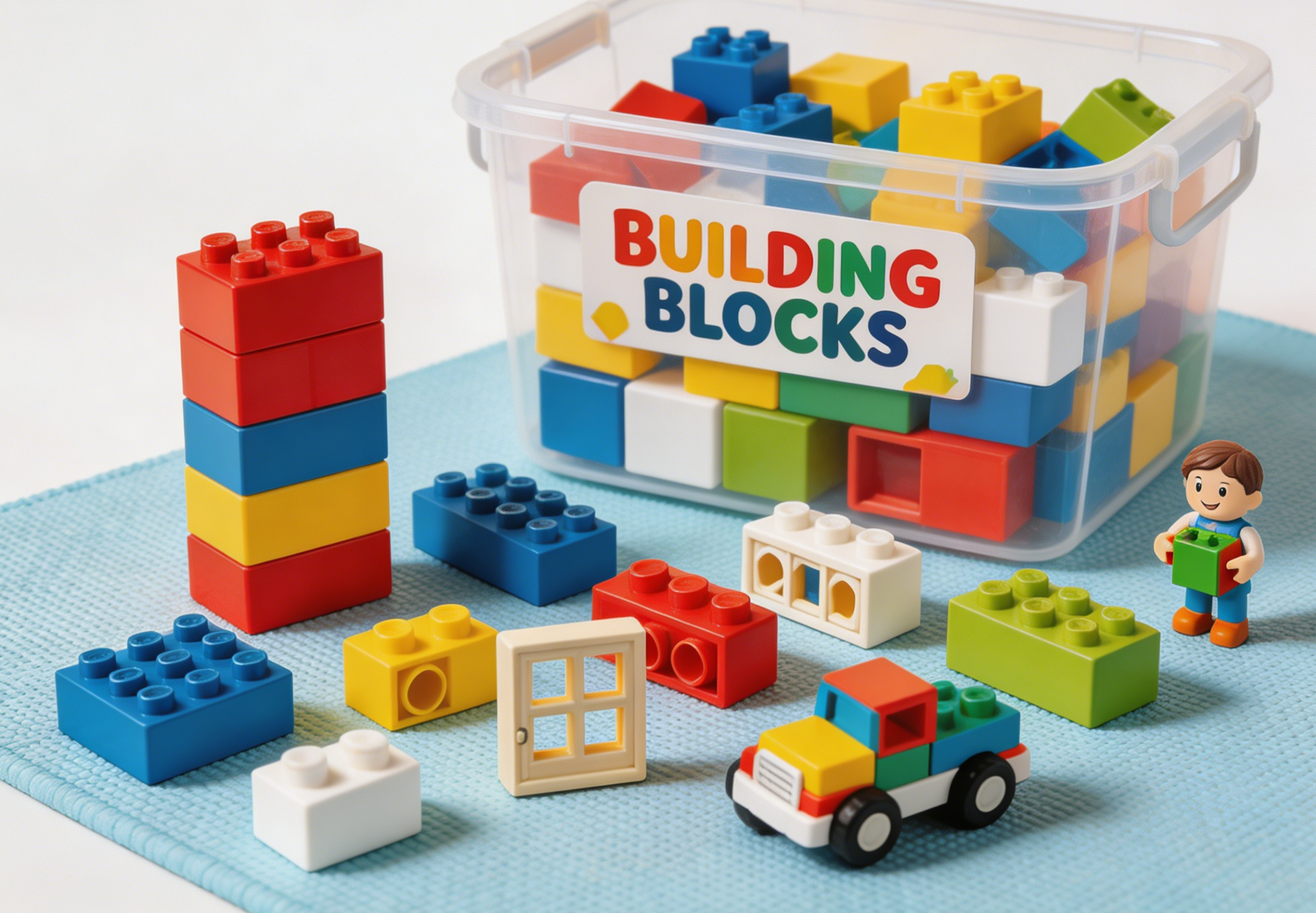 A group of happy children playing with colorful building block sets on a playroom floor