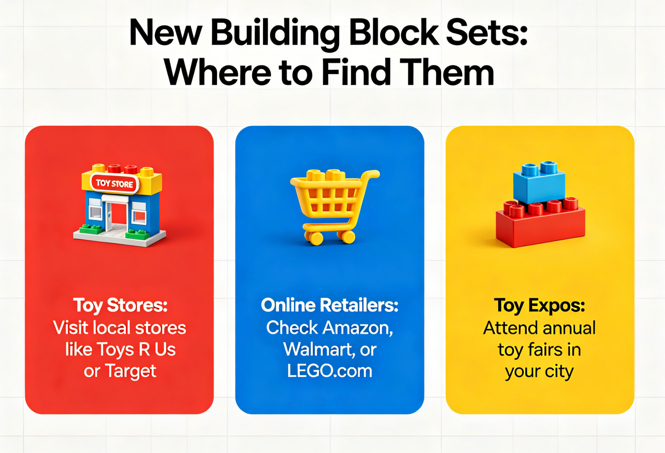 A variety of colorful new building block sets displayed on a shelf