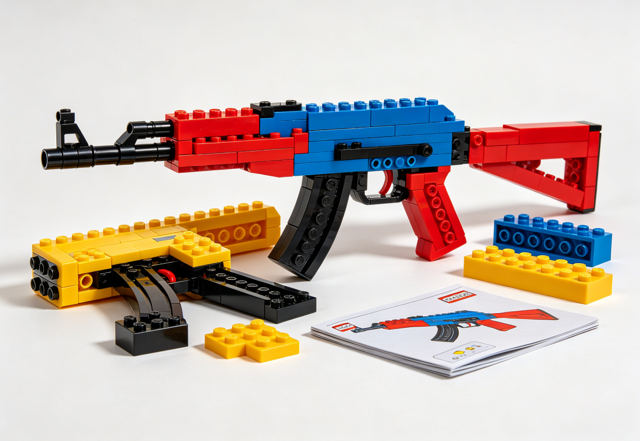 A high-quality building block gun set featuring realistic mechanical details