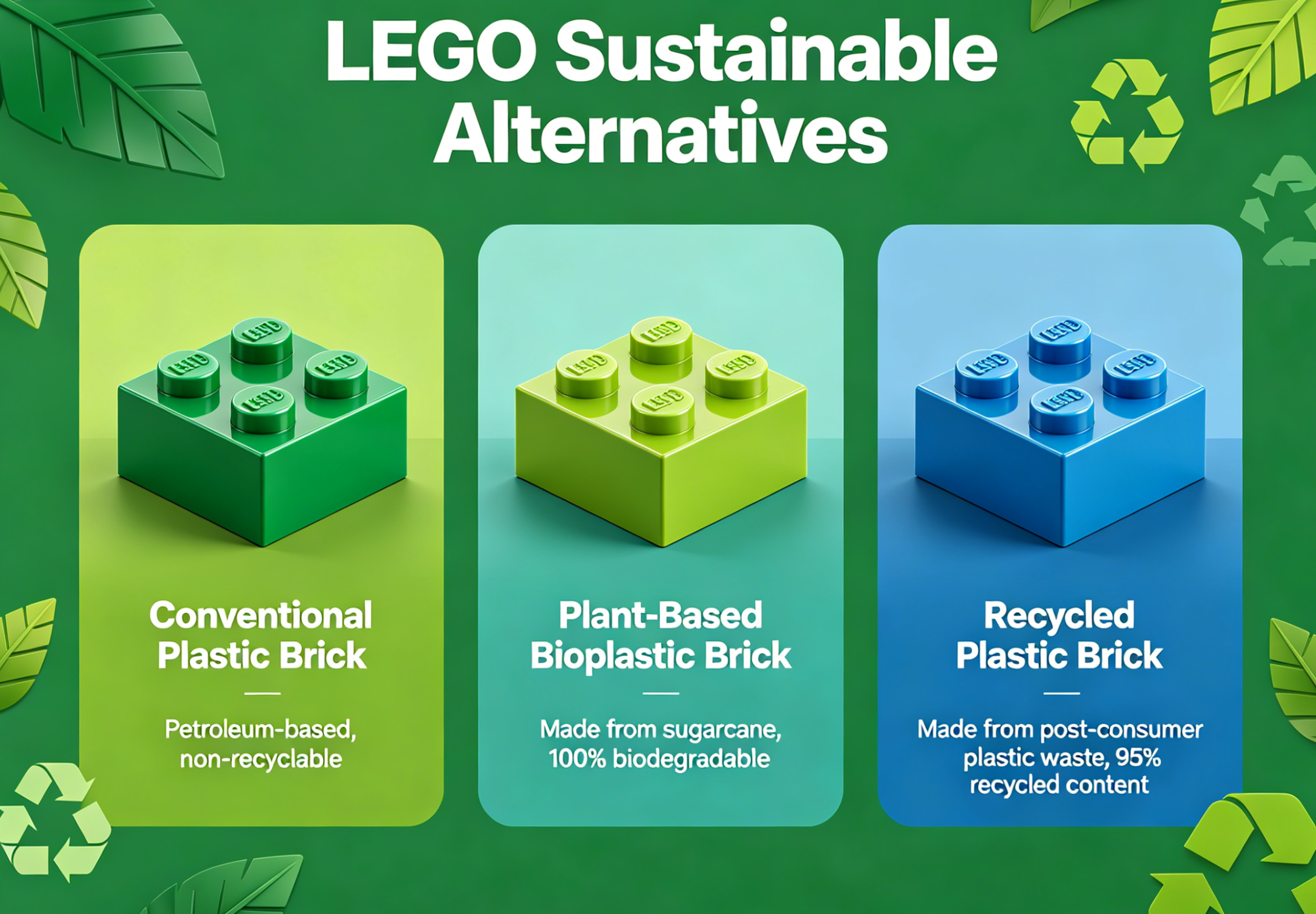 A collection of eco-friendly building blocks arranged on a wooden table, representing sustainable construction toys.