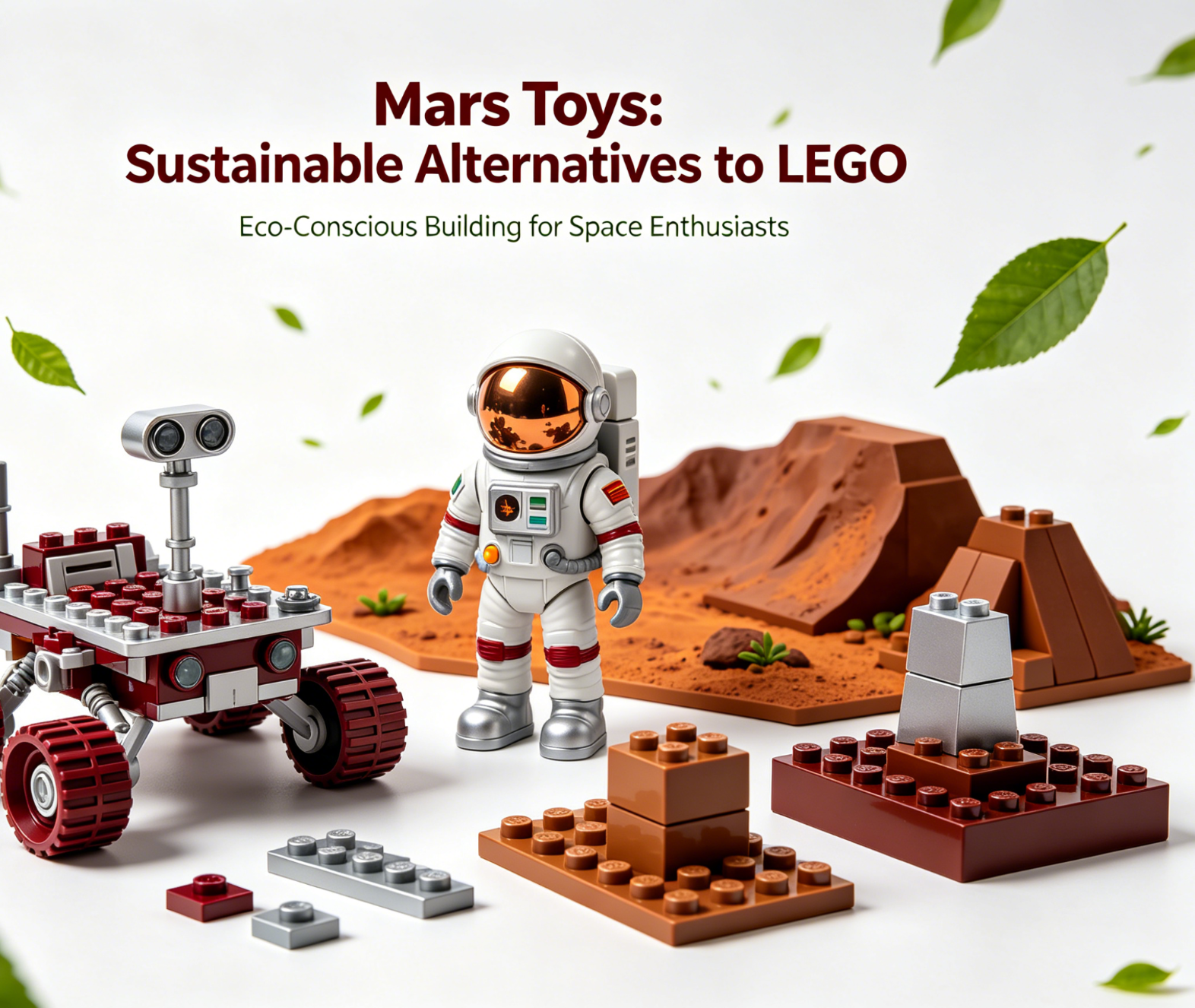 A collection of sustainable building brick sets displayed on a wooden shelf