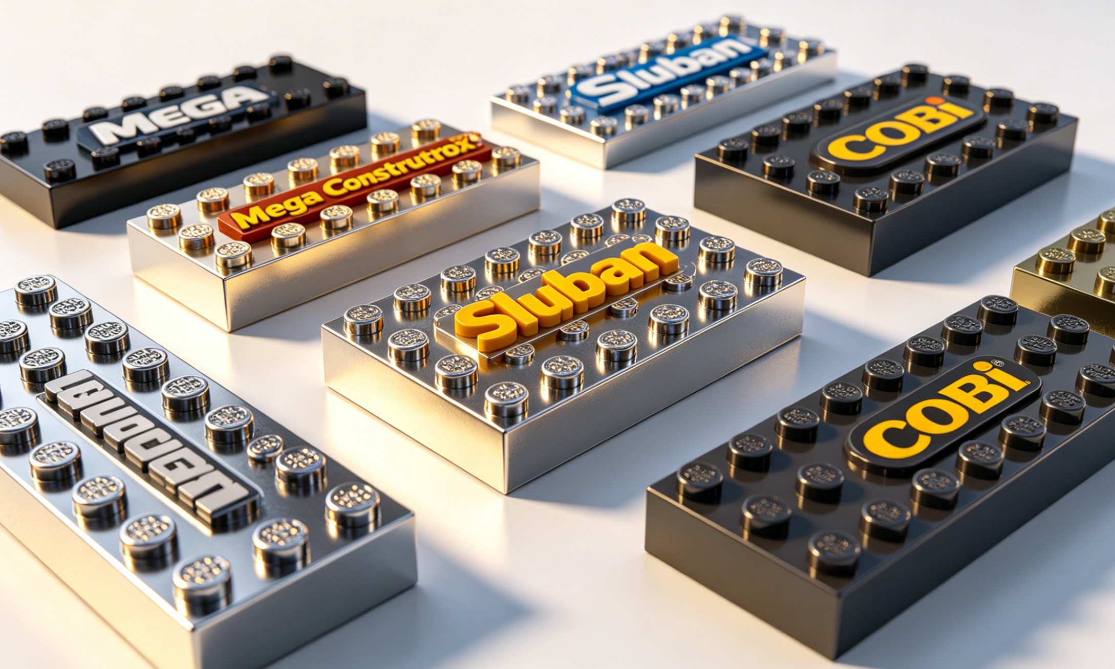 A collection of diverse construction brick sets displayed on a desk, representing various themes and complexity levels.