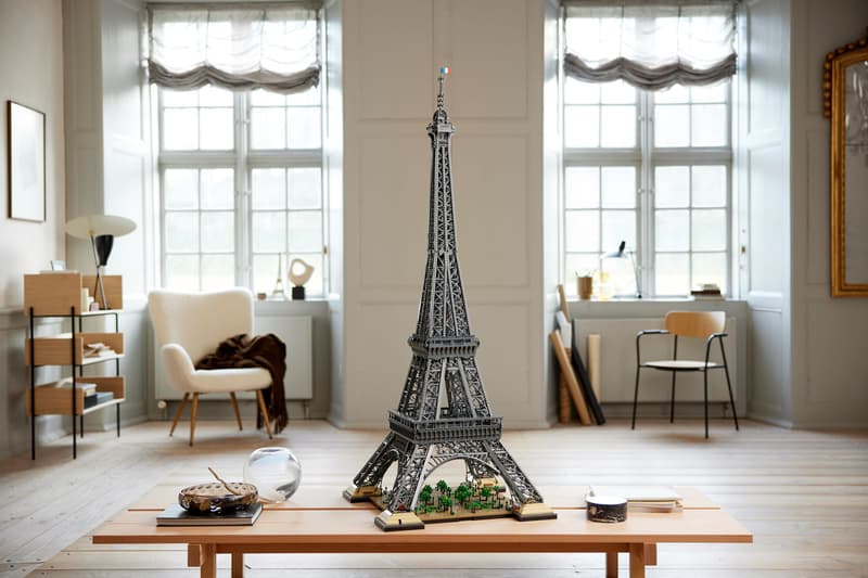 The magnificent LEGO Eiffel Tower Set 10307 standing tall in a modern living room
