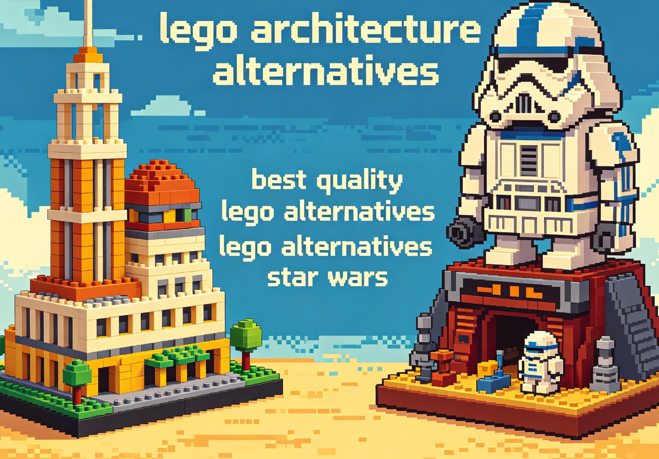 Detailed architectural building block set featuring a modern skyscraper design