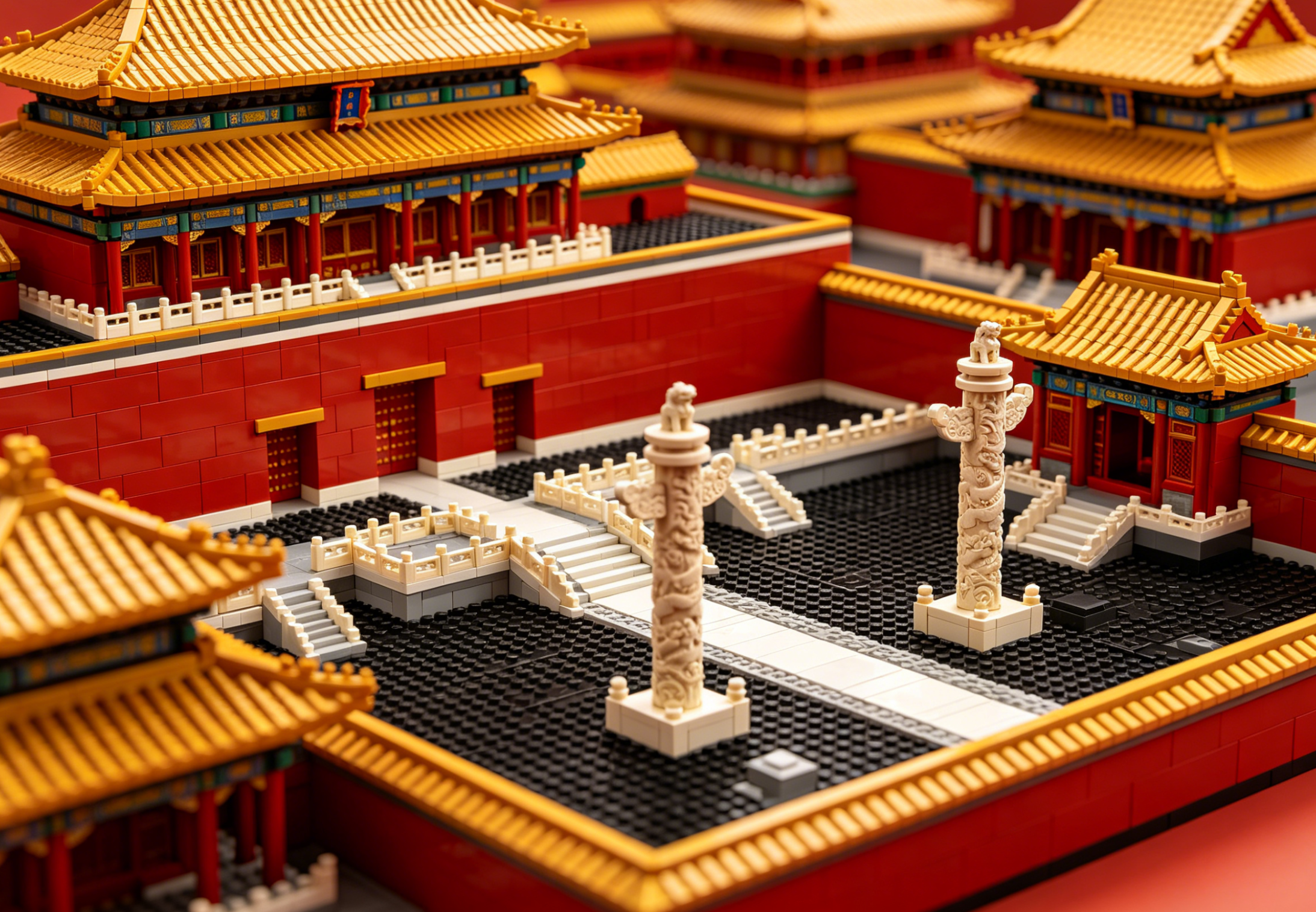 A detailed and intricate Forbidden City building block set showcasing traditional Chinese architecture