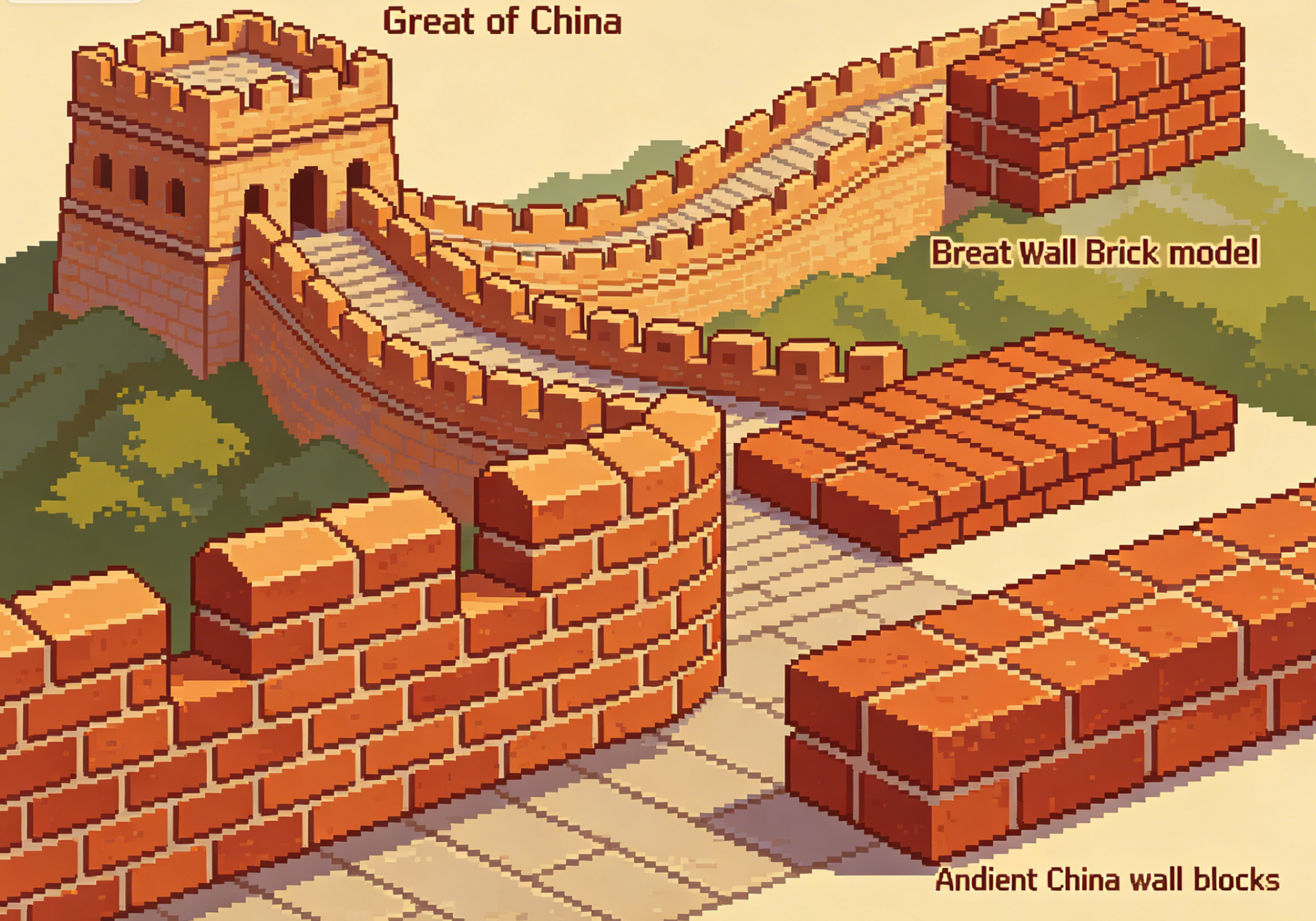 A beautifully detailed Great Wall of China building set assembled and displayed