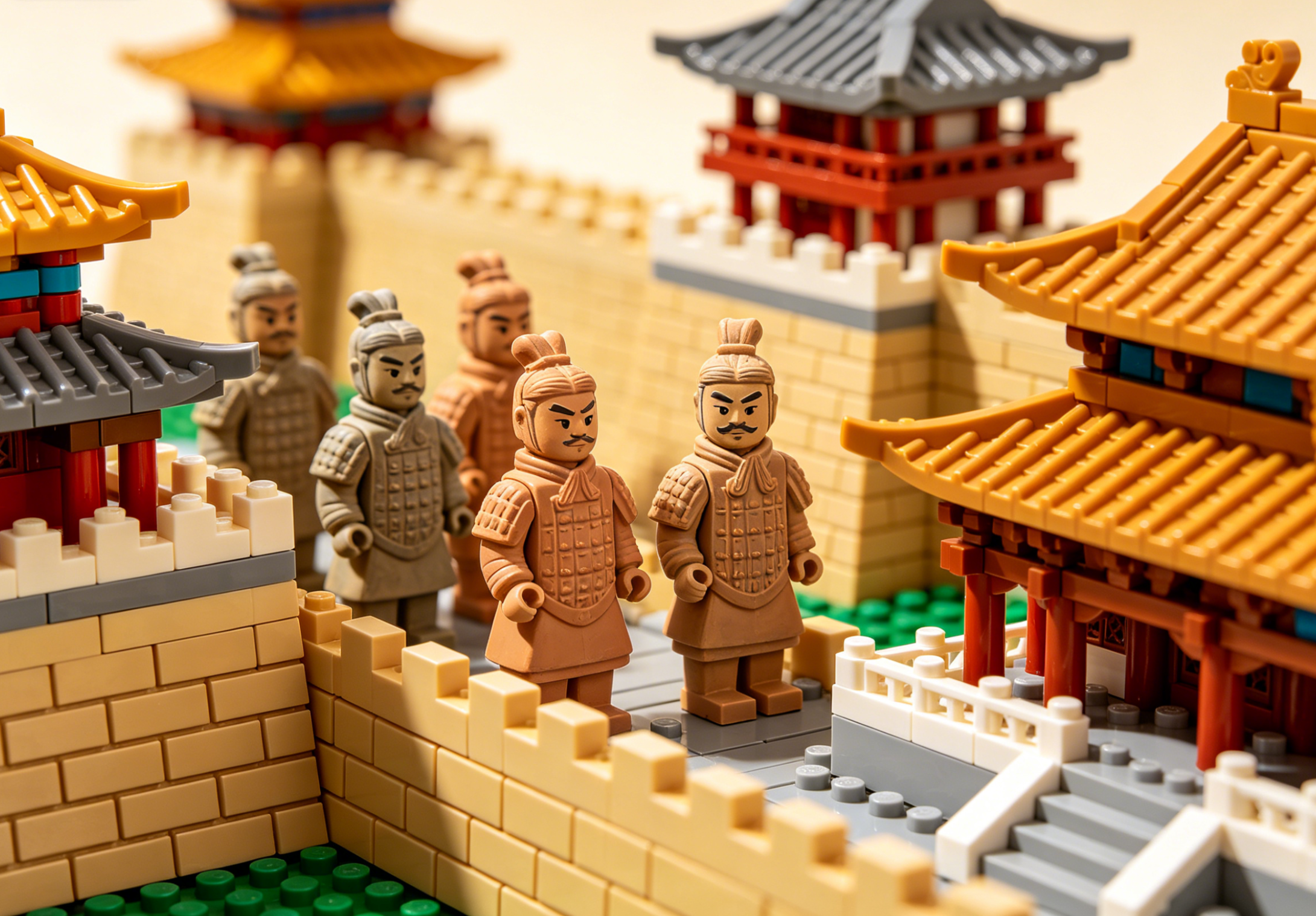 A detailed building block model of a historic Chinese pagoda from the Tang Dynasty