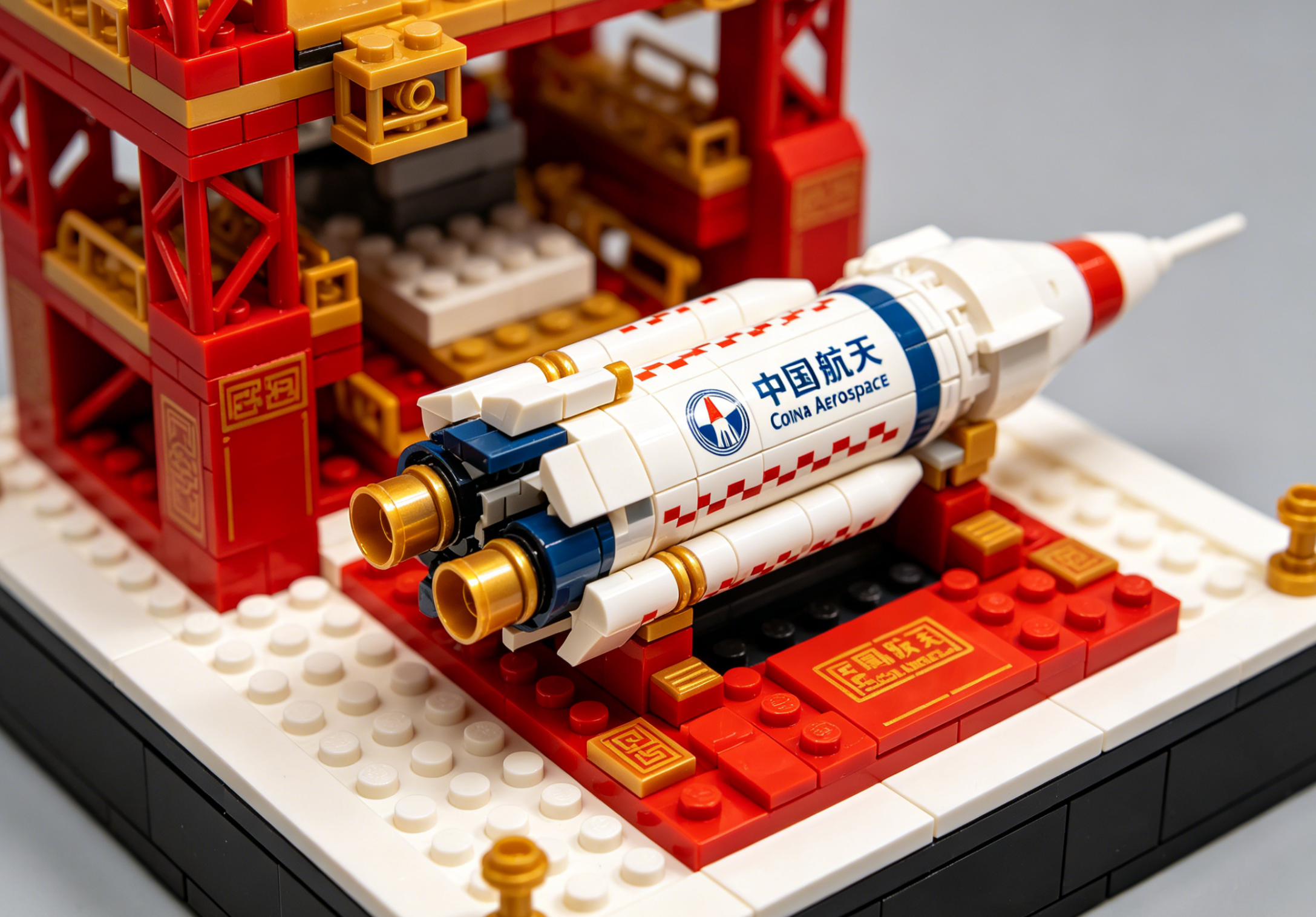 A detailed model of the Long March rocket built from premium building blocks