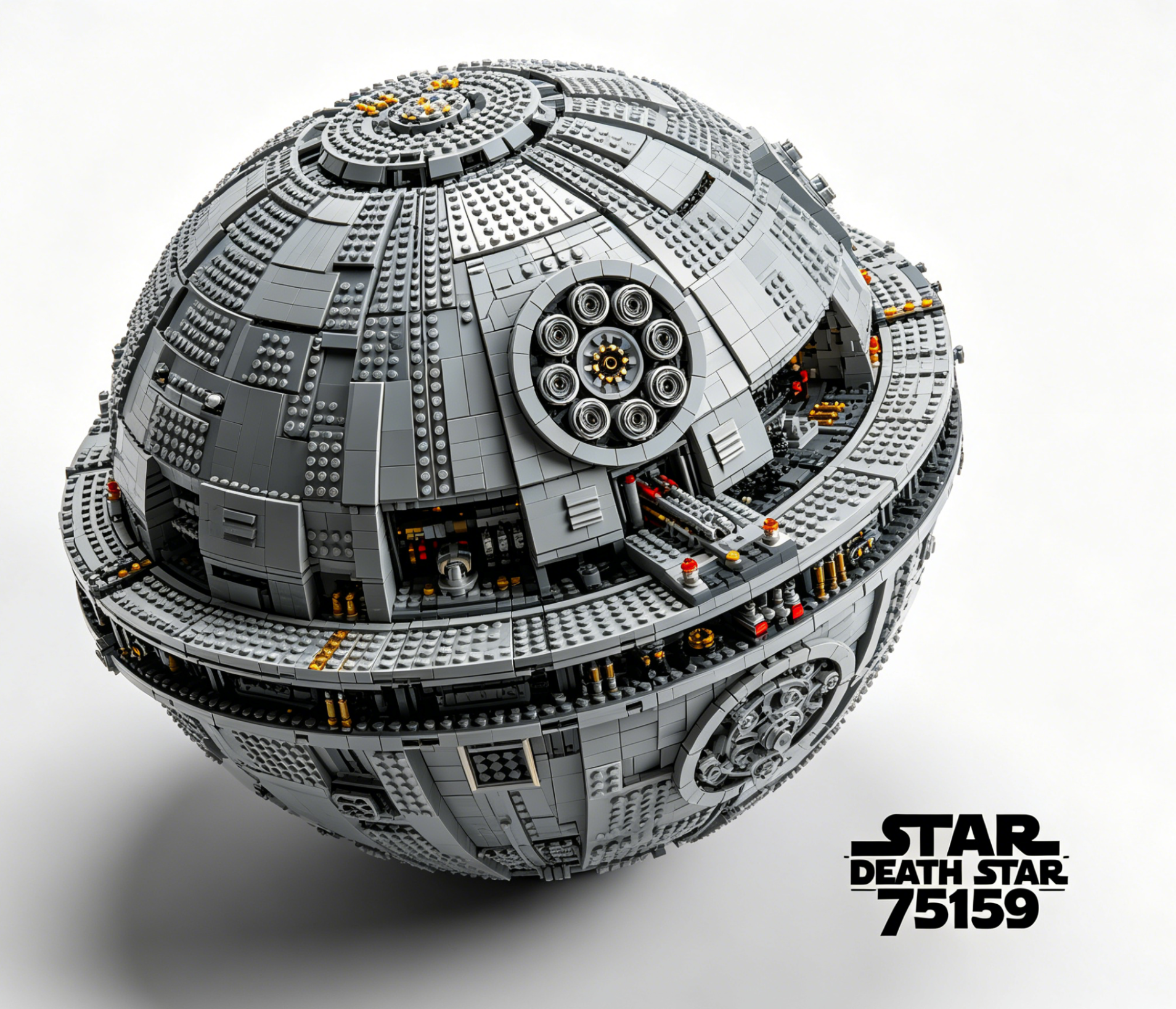 An impressive display of the fully assembled LEGO DEATH STAR 75159