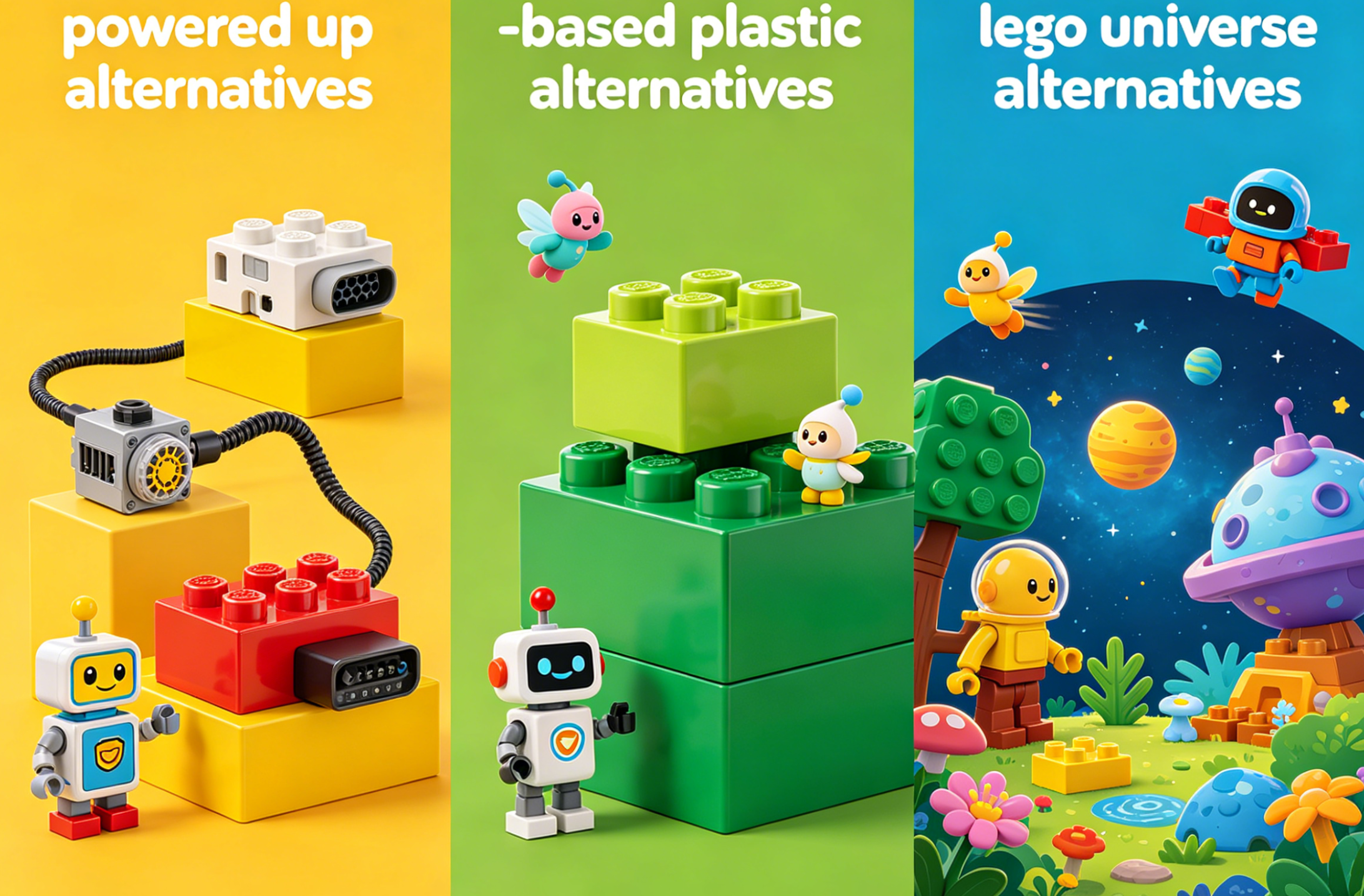A collection of colorful building bricks from various brands in 2026, showcasing alternatives in technology and materials.