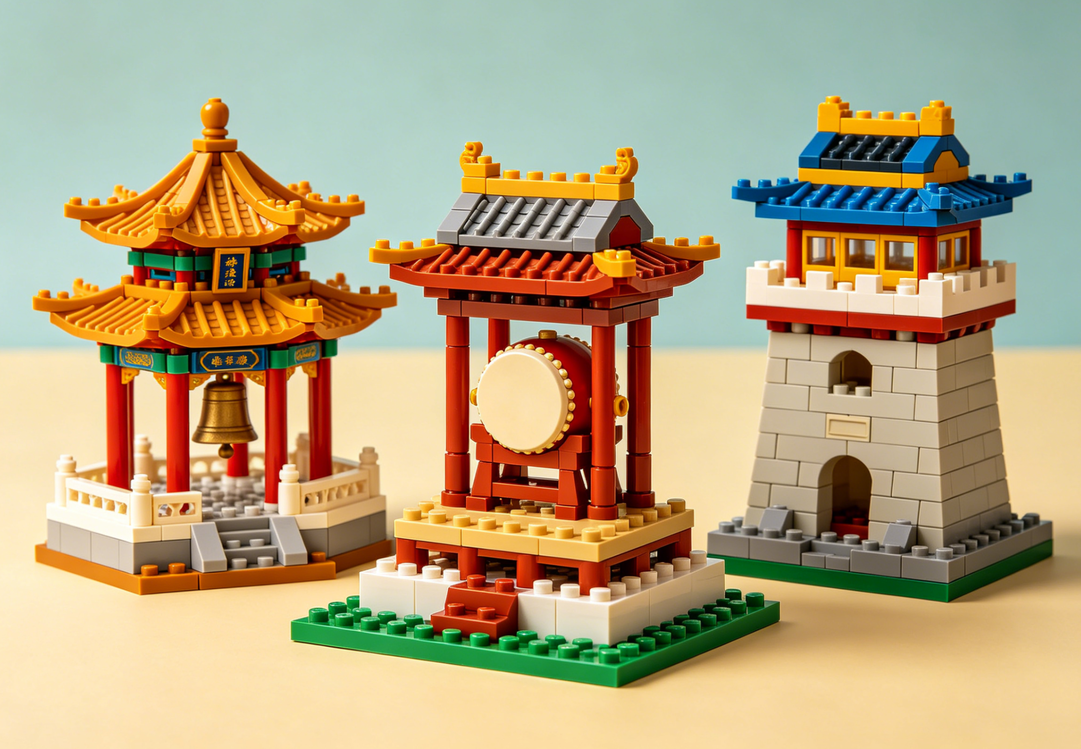 An intricately detailed Chinese Drum Tower building block model with traditional architecture