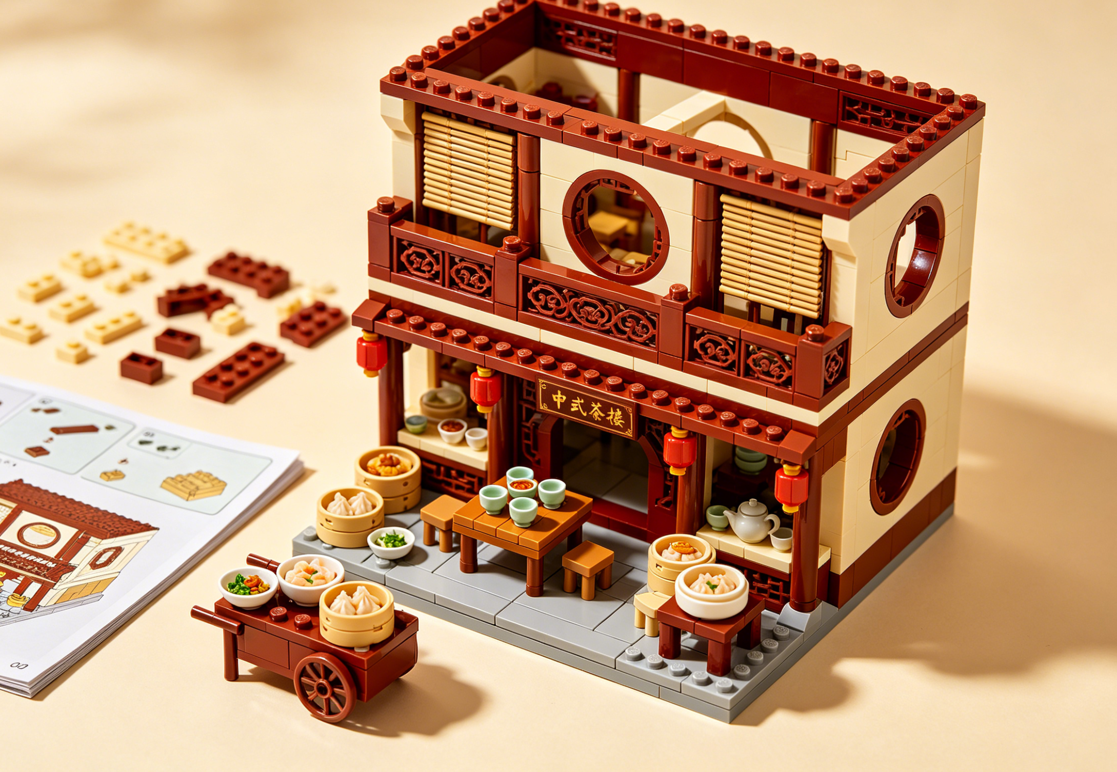 A detailed and vibrant Chinese restaurant modular building set