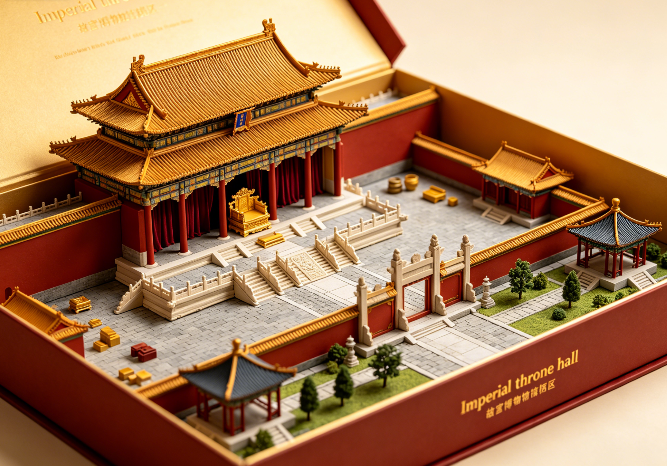 An intricate and detailed model of the Forbidden City's Hall of Supreme Harmony made from building blocks
