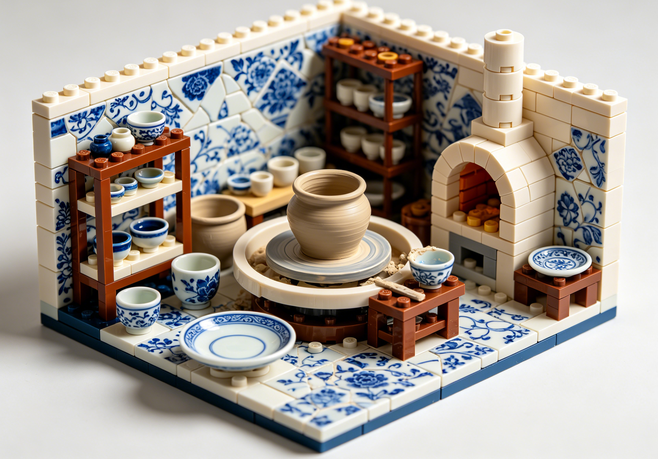 A beautifully detailed miniature ceramic artist studio model made from porcelain blocks