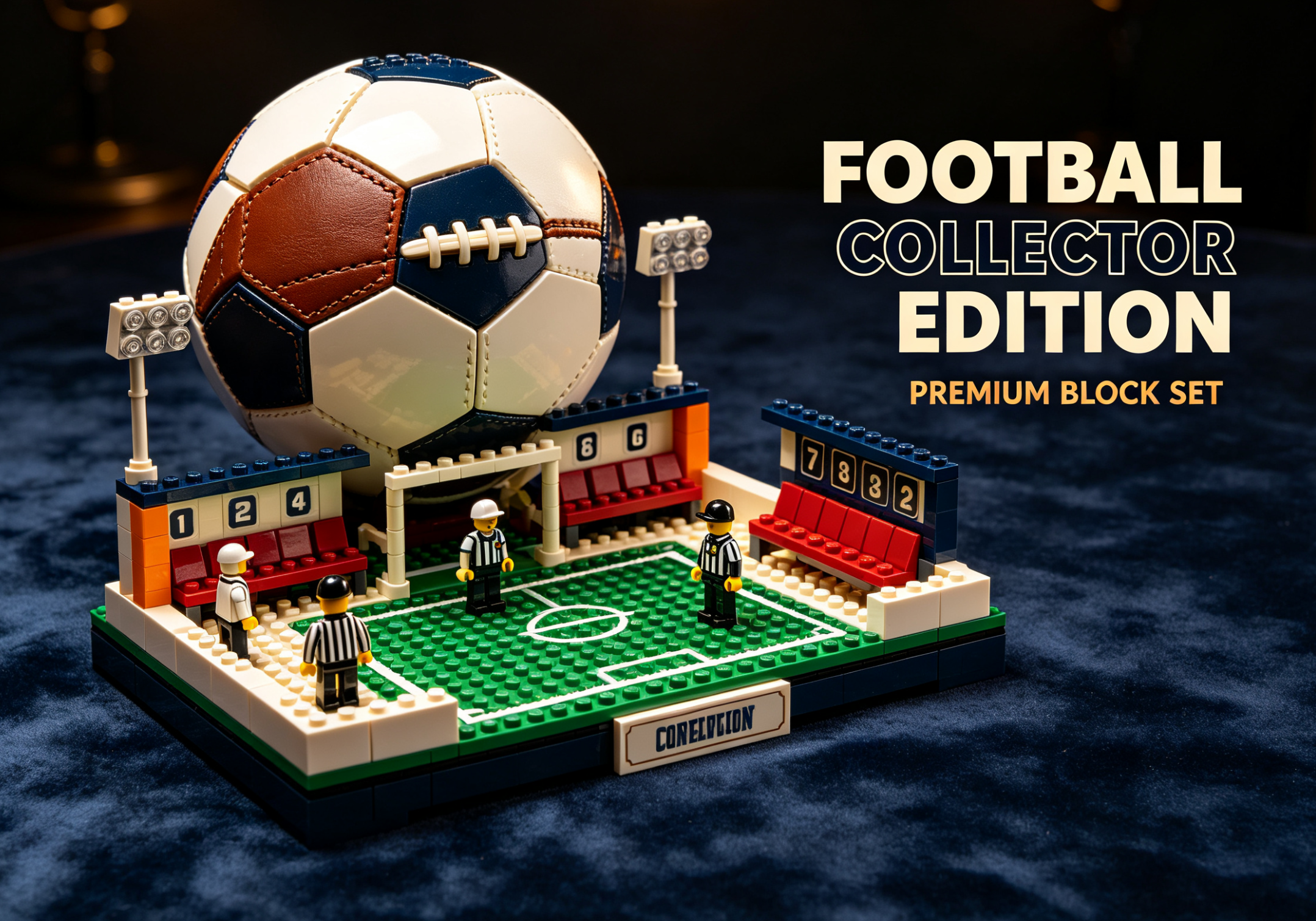 A highly detailed brick-built model of a famous soccer stadium
