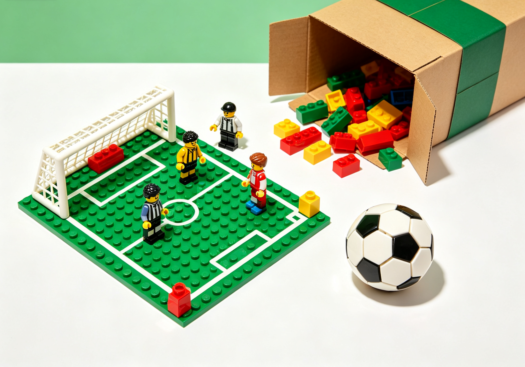 A detailed building block model of a famous football stadium