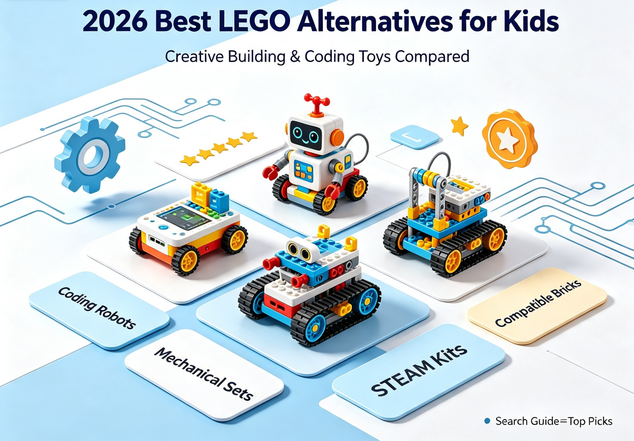 A variety of colorful, high-quality building blocks from a LEGO alternative brand arranged neatly.