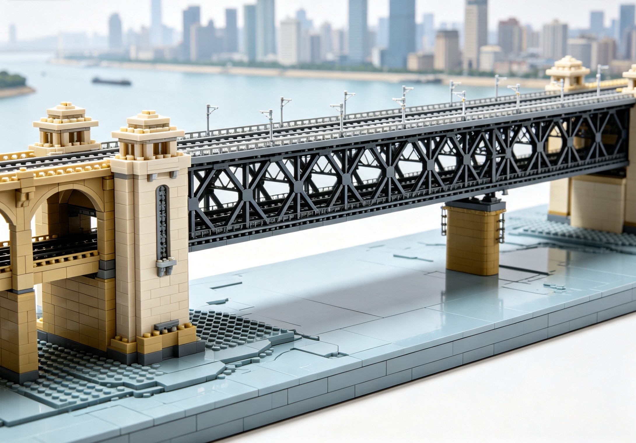 An intricate building block model of the Wuhan Yangtze River Bridge