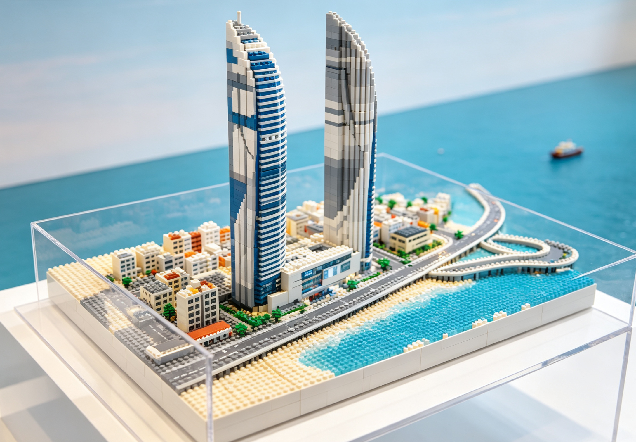 A detailed and intricate building block model of the Xiamen city skyline