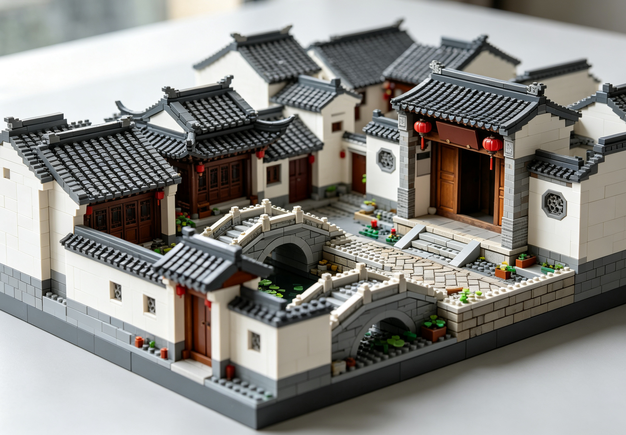 A beautiful architectural building block model of a historic Chinese structure