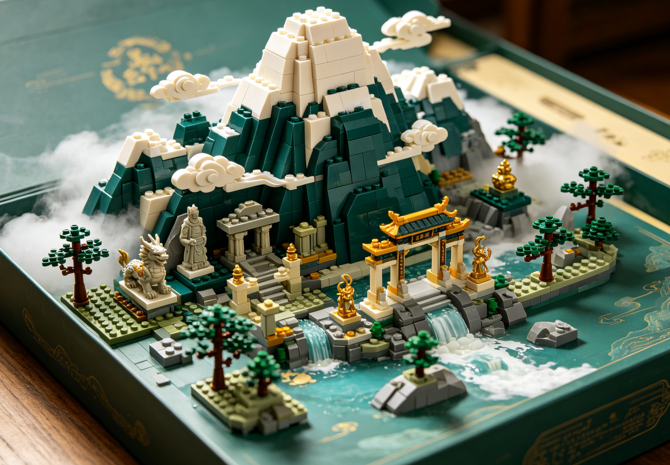A magnificent and intricate building block model of the mythical Kunlun Mountain