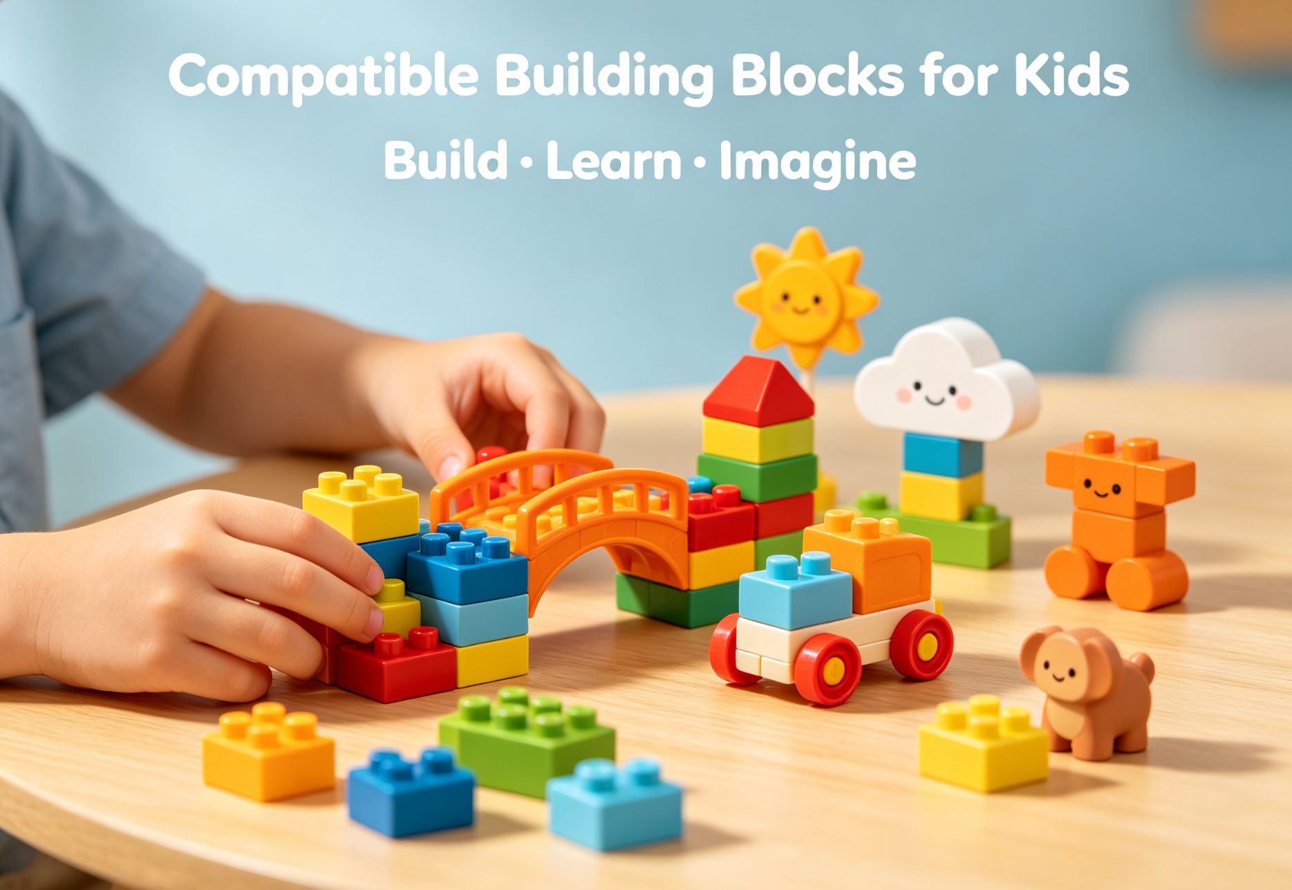 Children playing with various colored building blocks, showcasing compatibility